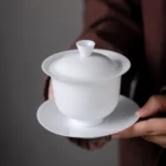 pure white ceramic gaiwan for traditional chinese tea brewing