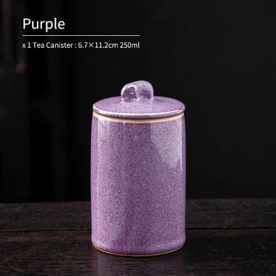 Purple elephant handle airtight ceramic tea storage canister