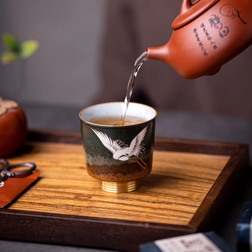red crane chinese tea cup with gongfu tea set