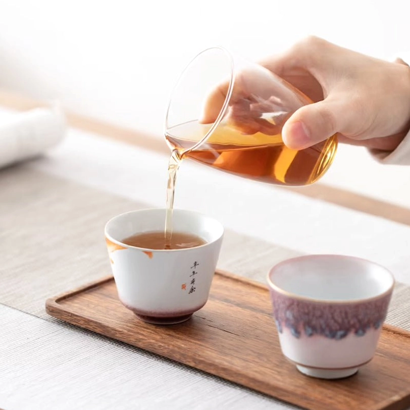 close up of the red gift box for chinese tea cup set with good luck text