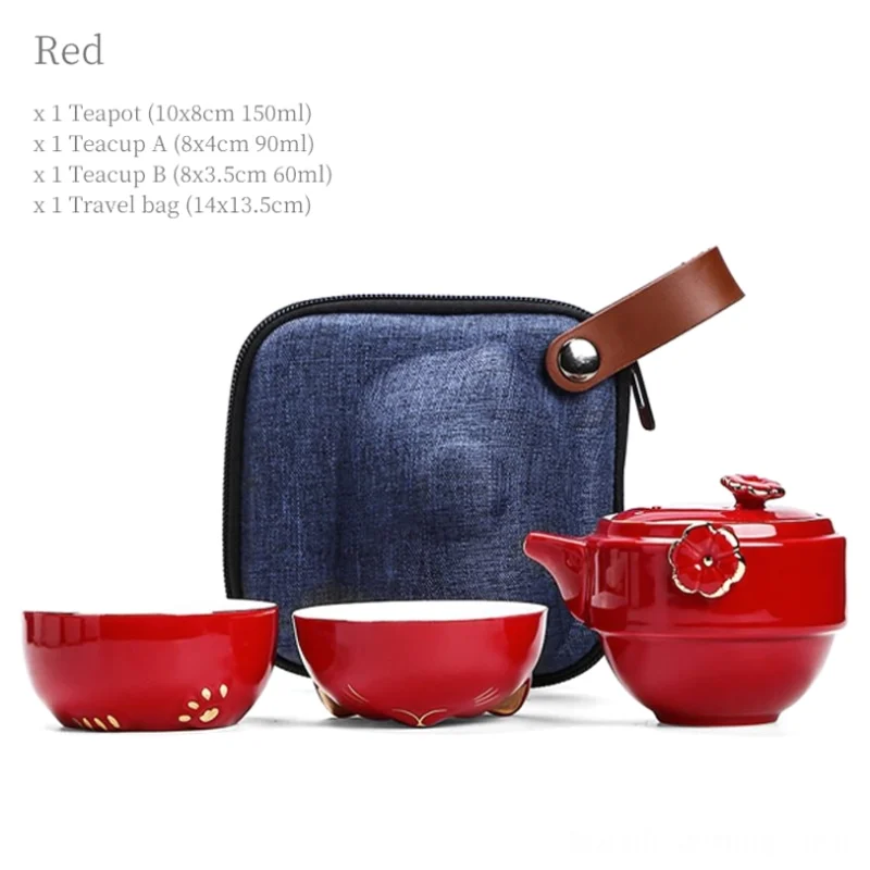 Lucky Cat 150ml Ceramic Travel Tea Set with Carry Case - Tea Infuser Mug