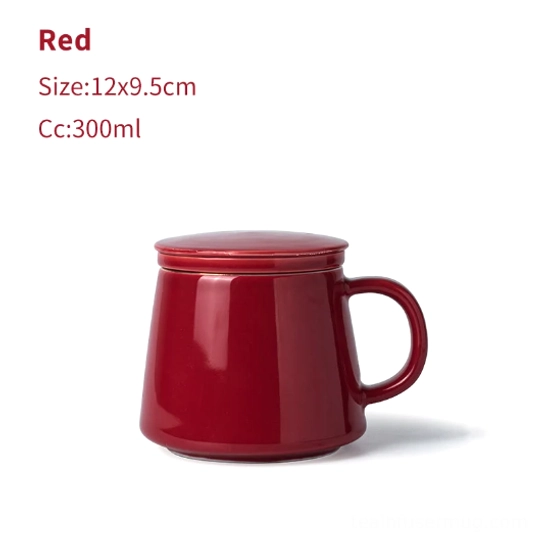Red minimalist ceramic tea infuser mug with removable infuser lid