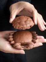 Red purple clay crab tea strainer with base Chinese tea accessory