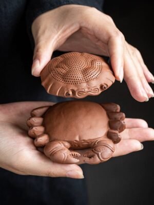 Red purple clay crab tea strainer with base Chinese tea accessory