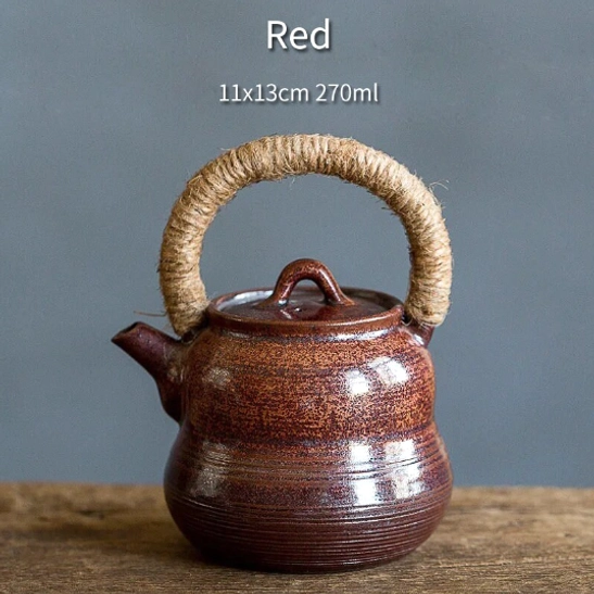 red color variant of gourd ceramic teapot with infuser