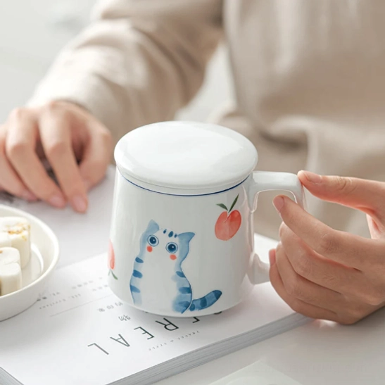 removable ceramic tea infuser for cat peach tea mug, loose leaf tea filter