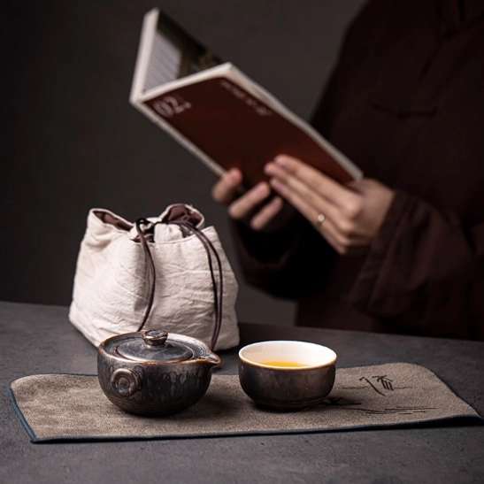 Retro rustic glaze texture on travel tea set ceramic