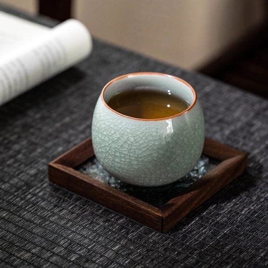 collection of different styles of ru kiln ice crackle chinese tea cups