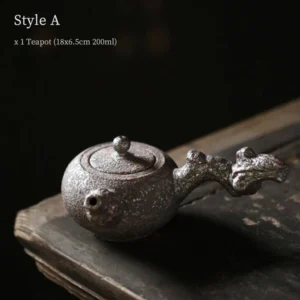 rust glazed ceramic kyusu teapot style a natural branch handle