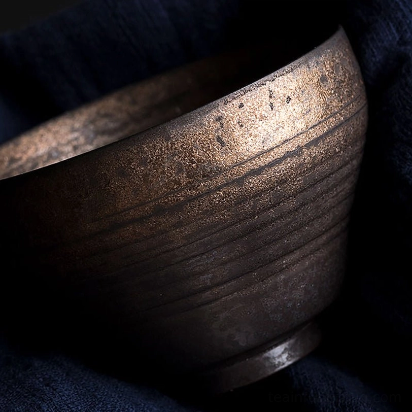 rustic vintage bronze clay tea cup side profile