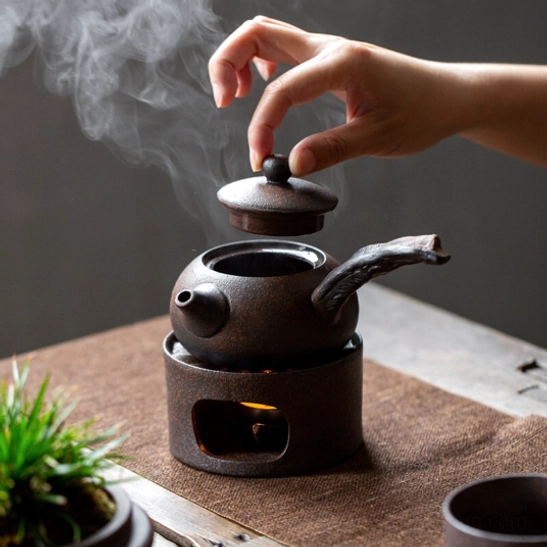 detailed view of rustic brown texture of kyusu teapot ceramic