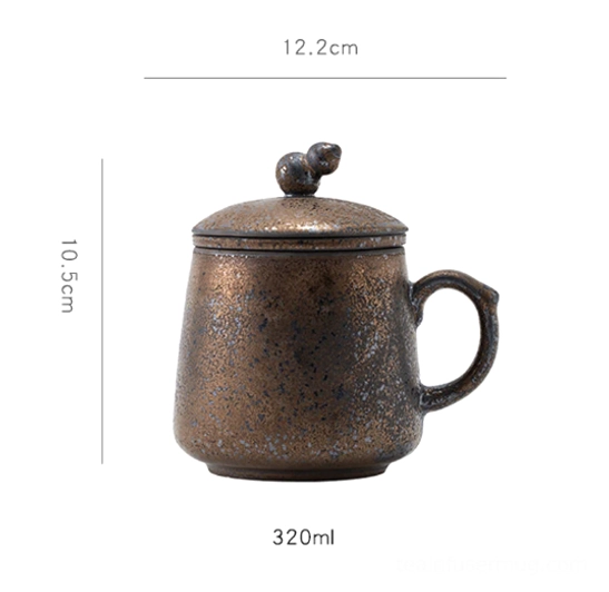 side view of rustic kiln glaze ceramic tea infuser mug 320ml capacity