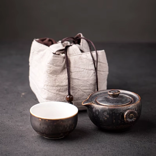 Rustic ceramic teapot for travel tea set