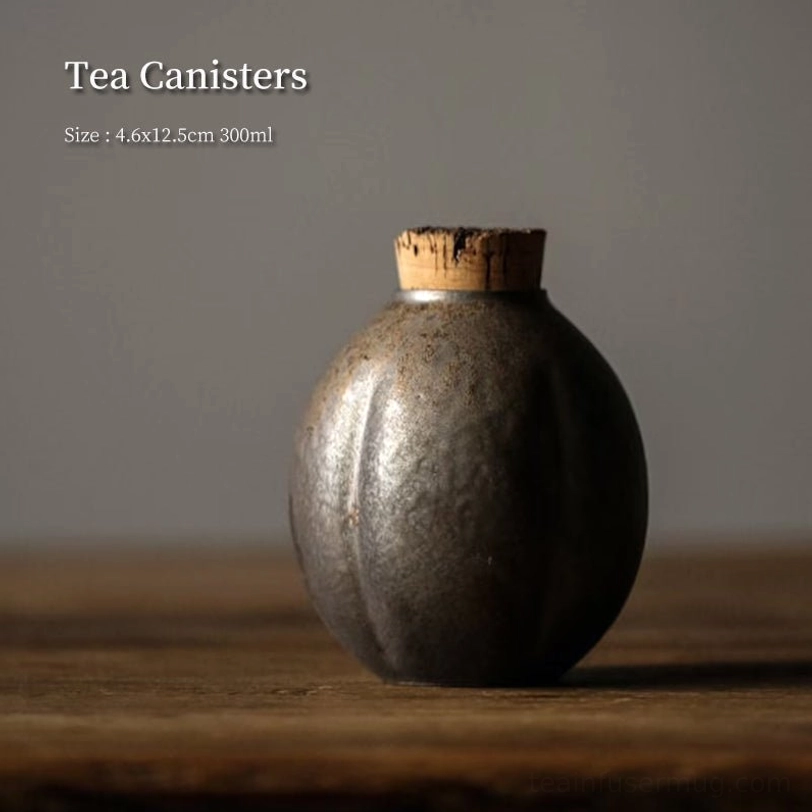 Close up of the natural cork lid on the sealed tea storage canister