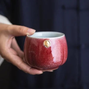 set of 2 red kiln change chinese tea cups 170ml front view