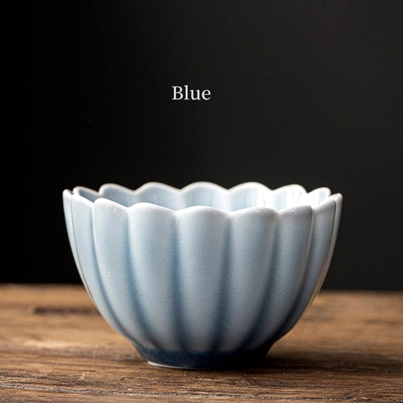 set of 5 blue lotus shape ru kiln chinese tea cups