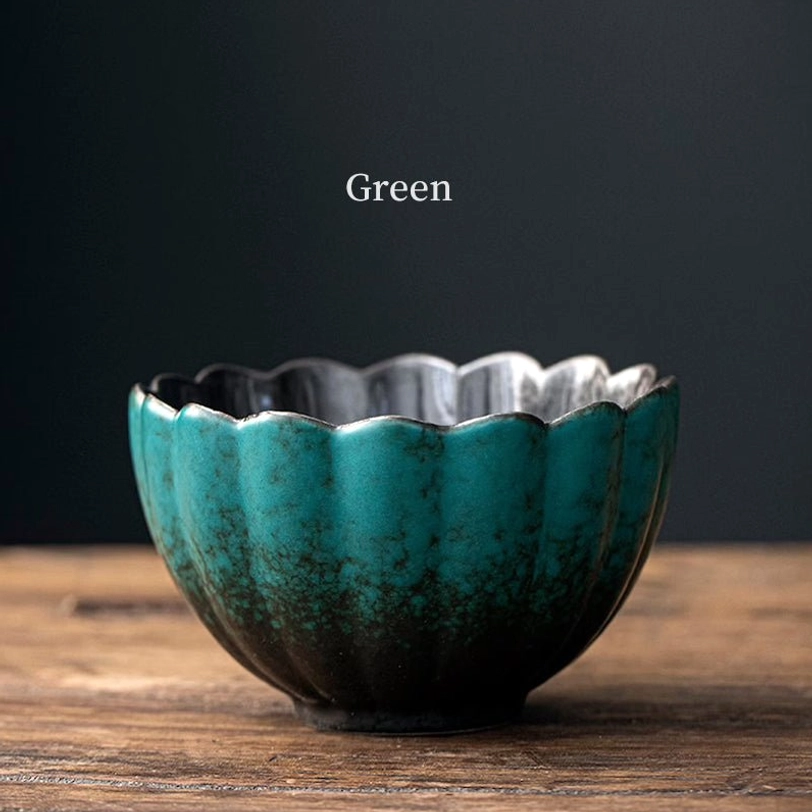 set of 5 green lotus shape ru kiln chinese tea cups