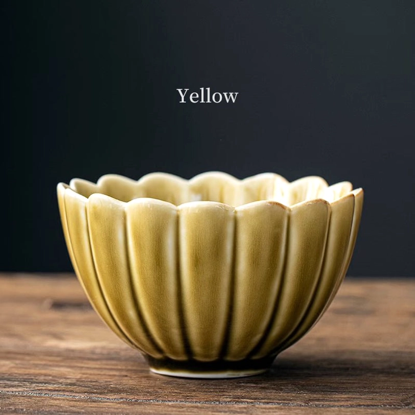 set of 5 yellow lotus shape ru kiln chinese tea cups