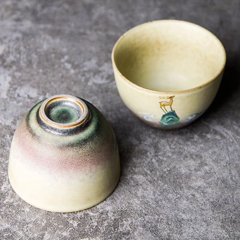 side profile of gradient glaze deer chinese tea cup