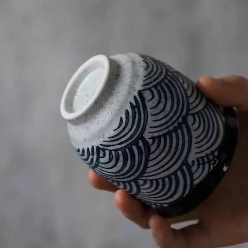 side profile of 170ml vintage japanese ceramic tea cup