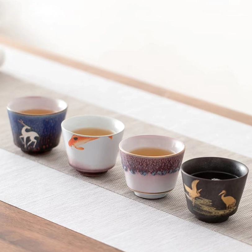 side view of 75ml chinese porcelain tea cups showing thickness and shape