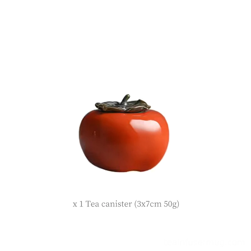 mini persimmon ceramic tea canister showing overall shape and color