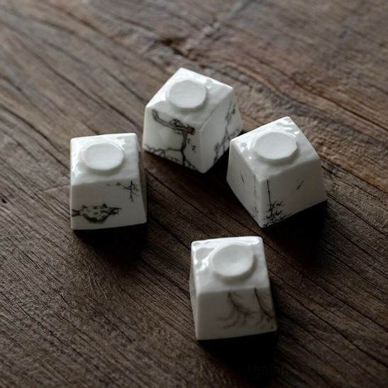 Side profile of square 50ml ceramic Chinese tea cup showing dimensions