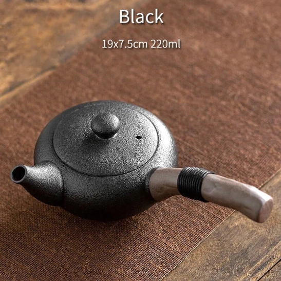 solid black ceramic side handle teapot 220ml