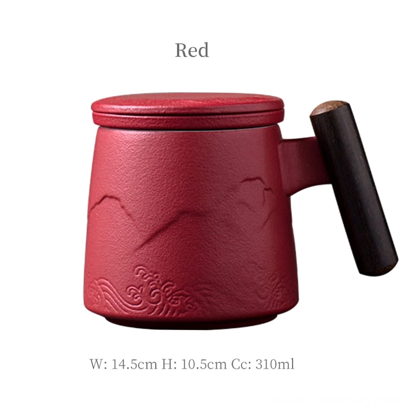 Vibrant solid red traditional Chinese ceramic tea infuser mug for gifting