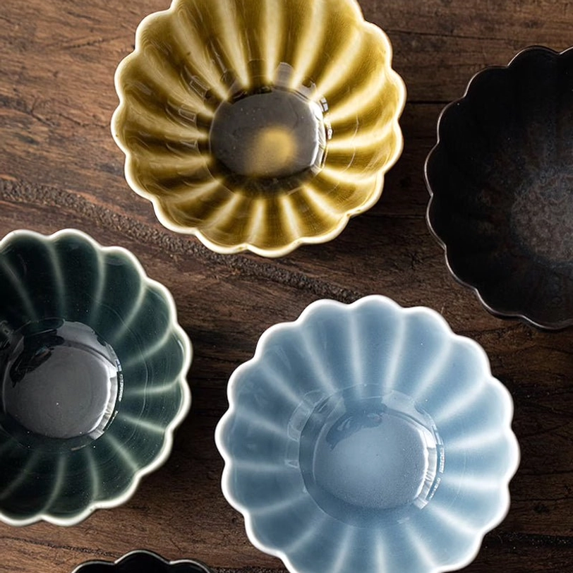 stacked lotus shape ru kiln chinese tea cups side view