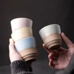 Set of 6 stacked Japanese clay tea cups 110ml