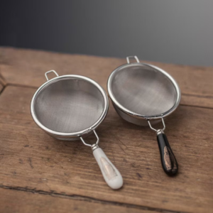 304 stainless steel fine mesh tea strainer with white ceramic handle product view