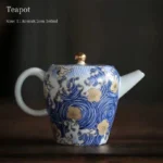 160ml blue ocean wave ceramic teapot with infuser front view