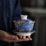 full starry sky blue ceramic gaiwan tea set with matching accessories