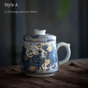 Style A 12oz starry sky ceramic tea infuser mug blue base gold flower