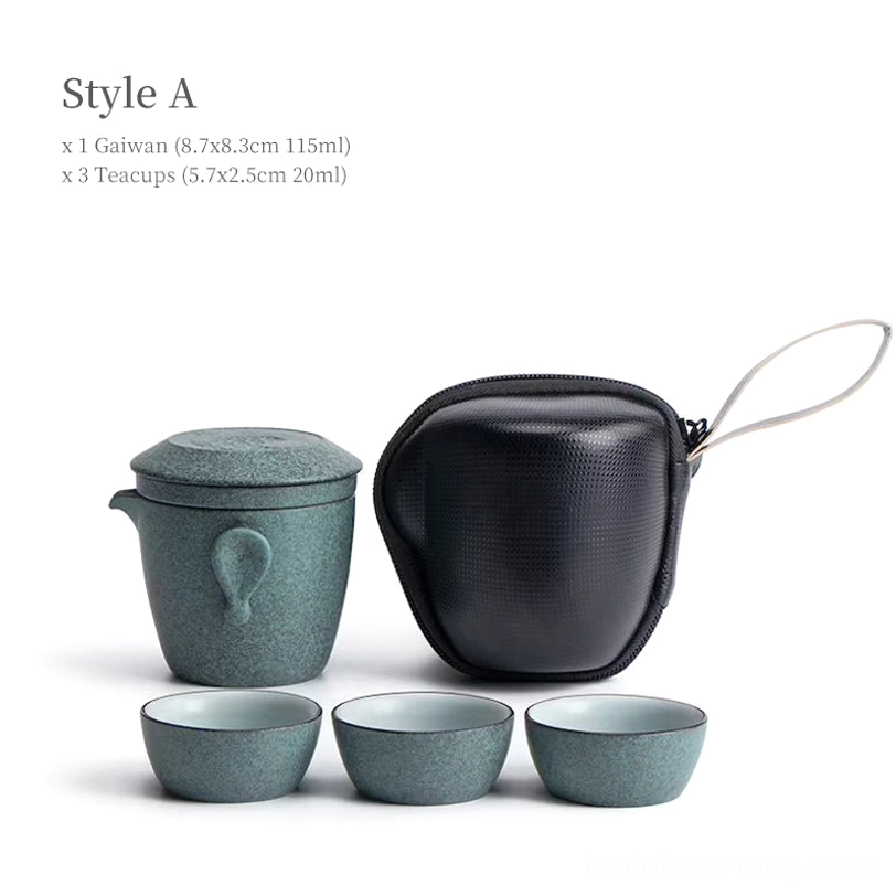 Style A 115ml ceramic travel tea set full view