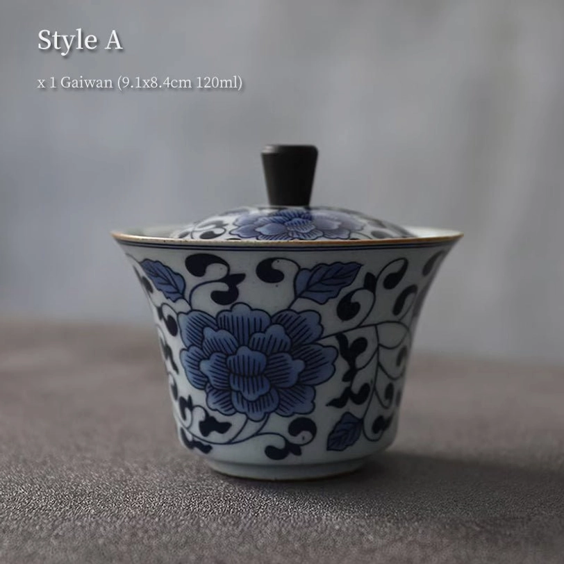 style-a 120ml blue floral pattern ceramic gaiwan tea cup