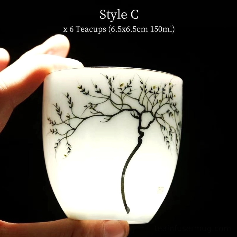 Style A set of 6 matching lotus pattern Chinese Kung Fu tea cups