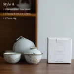 Style A cat pattern 100ml ceramic travel tea set open view