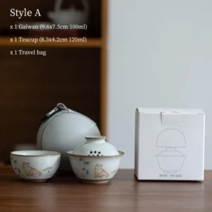 Style A cat pattern 100ml ceramic travel tea set open view