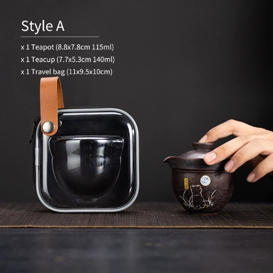 Style A cat pattern 115ml ceramic portable travel tea set variant