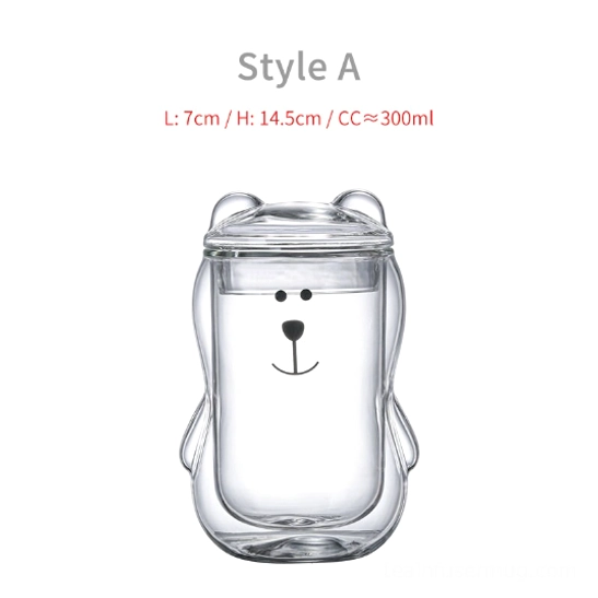 Style A clear transparent 3D bear glass tea infuser mug 10oz