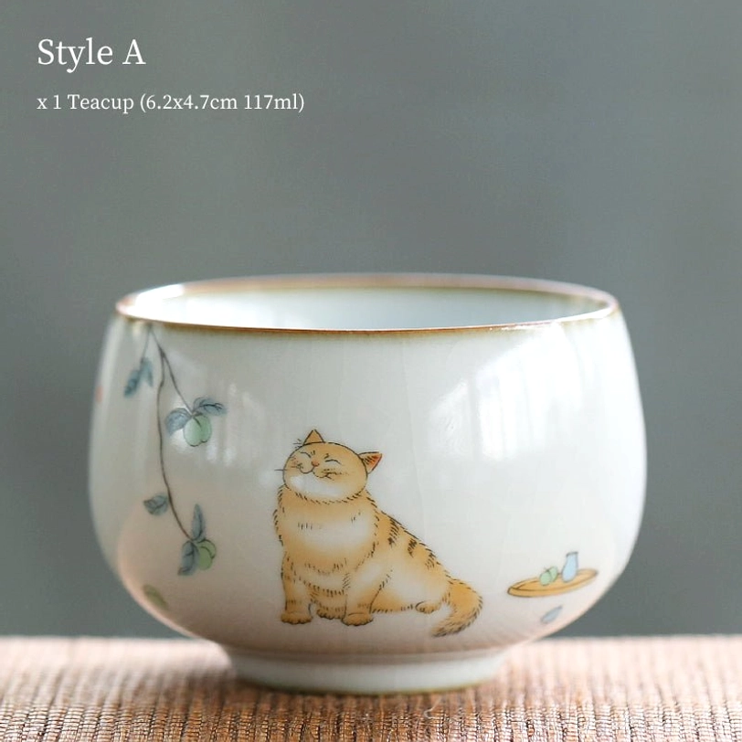 style a 115ml cracked glaze cat chinese tea cup with vine fruit pattern