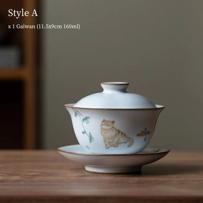 style a cute cat pattern 160ml ceramic gaiwan tea cup