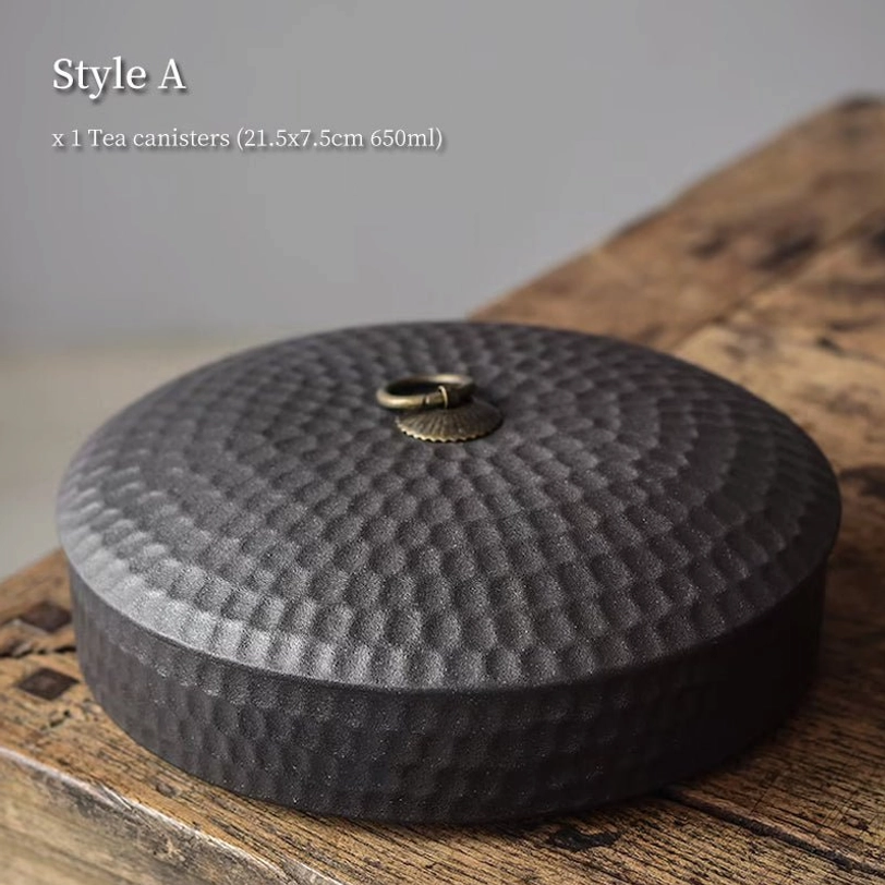Style A dark gray textured ceramic tea storage canister