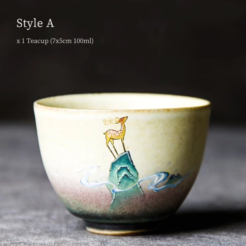style a 100ml deer motif ceramic chinese tea cup