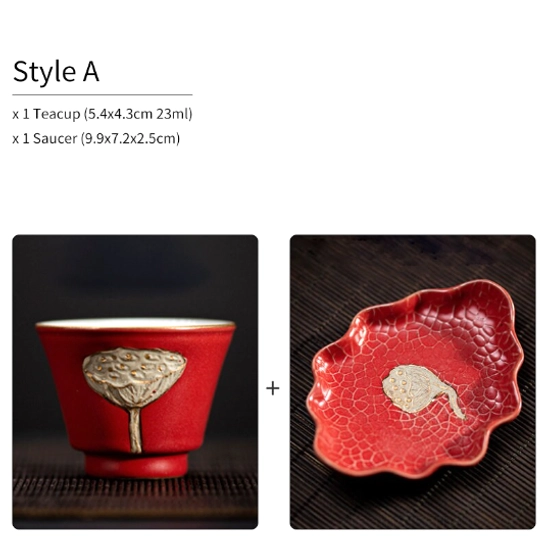 style A light blue ceramic lotus tea cup with saucer