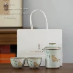 Style A orange cat 220ml ceramic travel tea set with gift bag