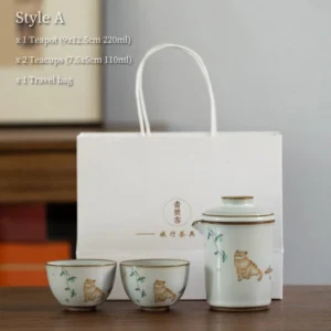 Style A orange cat 220ml ceramic travel tea set with gift bag