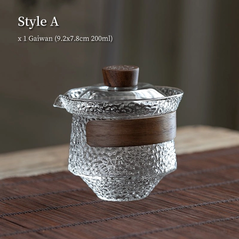 Style A single 200ml glass gaiwan with wood handle